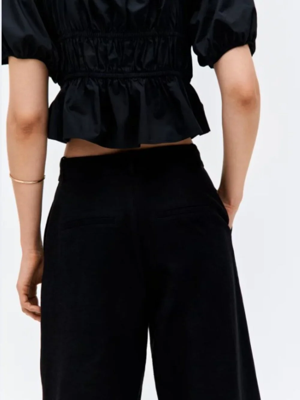 H & M SIZE 8 black high waisted wide leg linen blend pants Flowy Trousers Summer